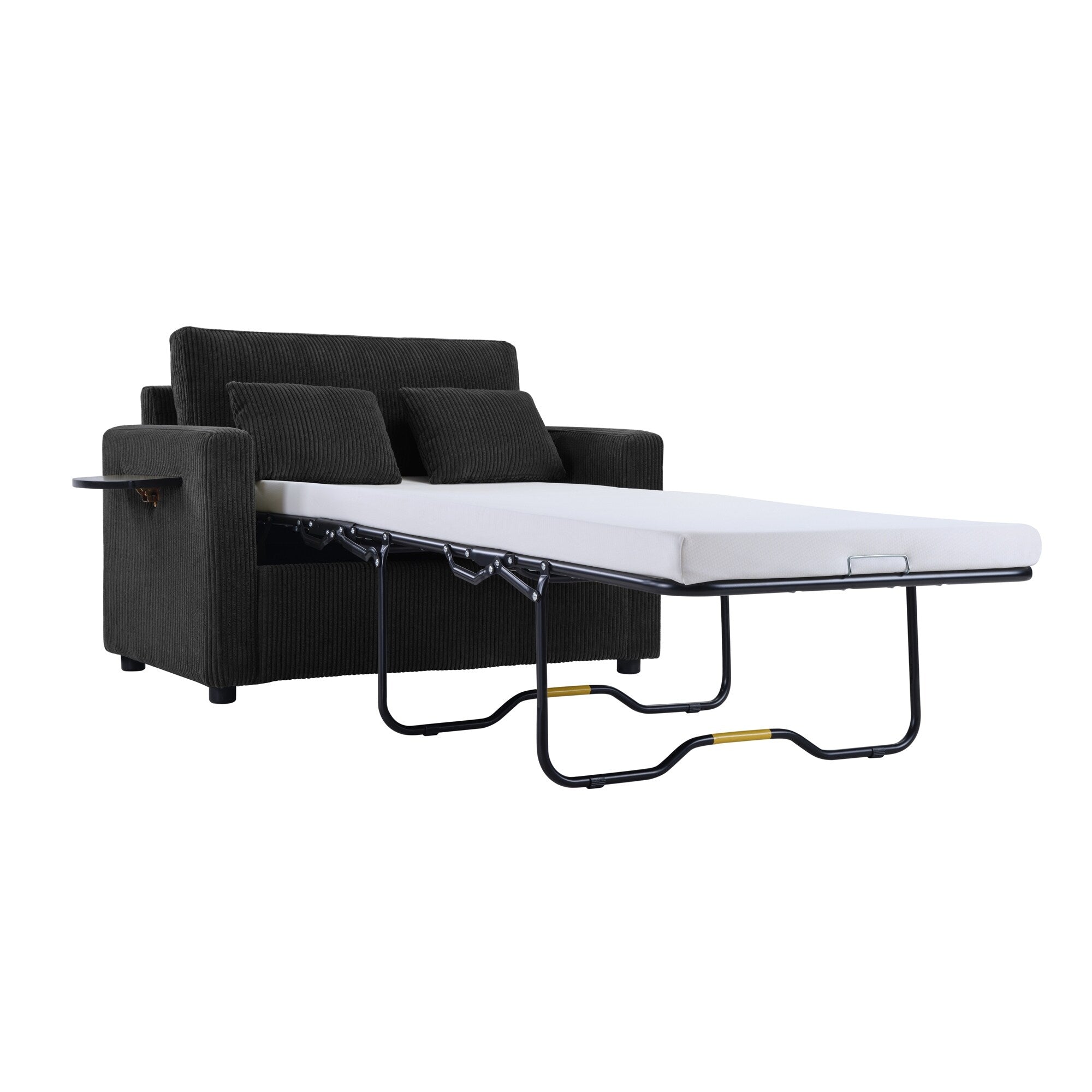 Canapé-lit double en velours côtelé 47,2 avec matelas pliable, table d'appoint, ports USB et poche de rangement