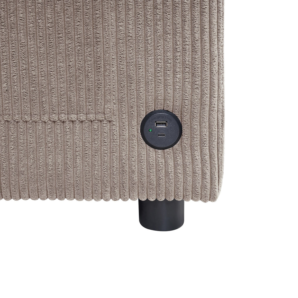 Canapé-lit double en velours côtelé 47,2 avec matelas pliable, table d'appoint, ports USB et poche de rangement