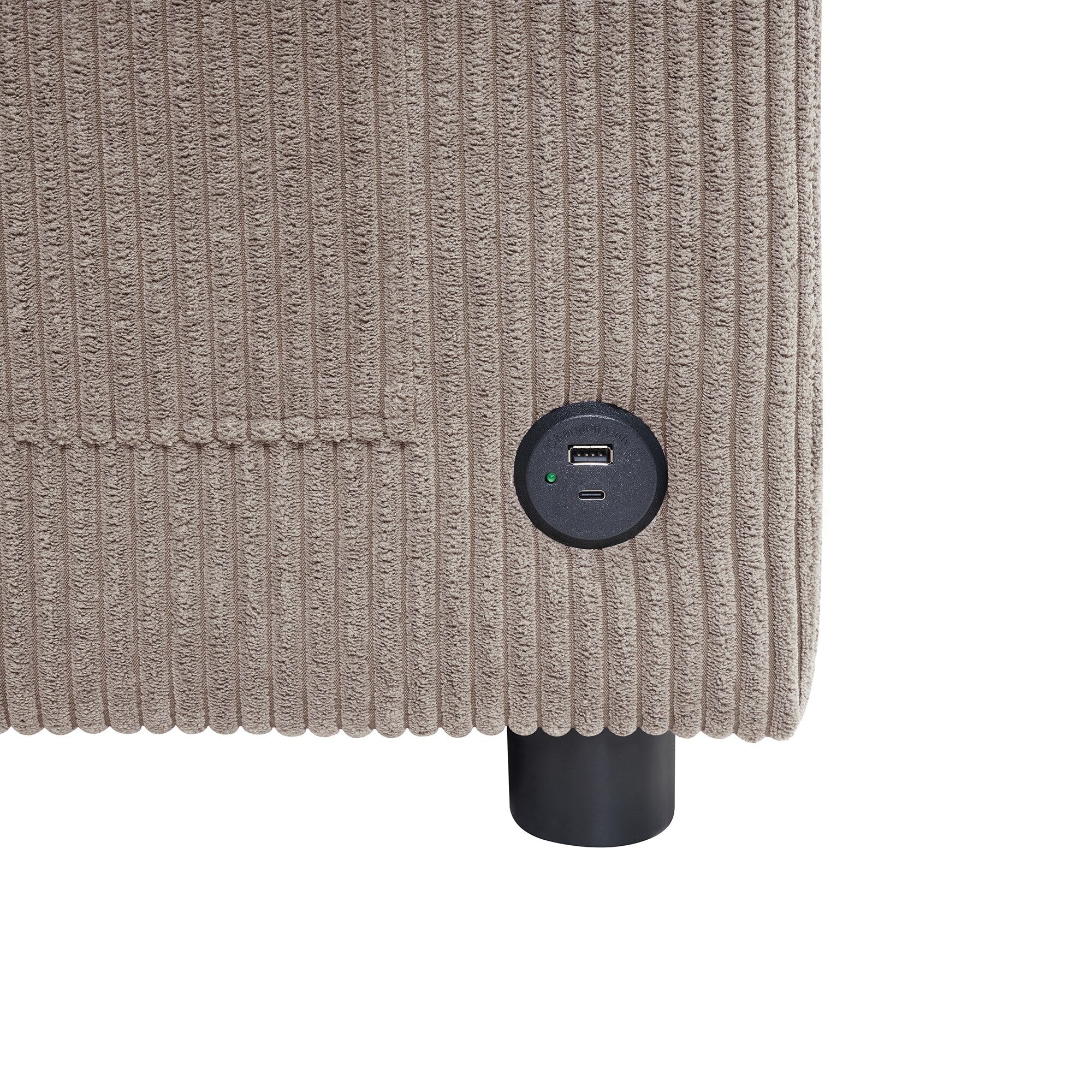 Canapé-lit double en velours côtelé 47,2 avec matelas pliable, table d'appoint, ports USB et poche de rangement