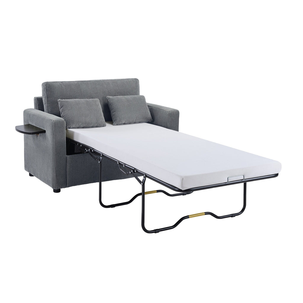 Canapé-lit double en velours côtelé 47,2 avec matelas pliable, table d'appoint, ports USB et poche de rangement