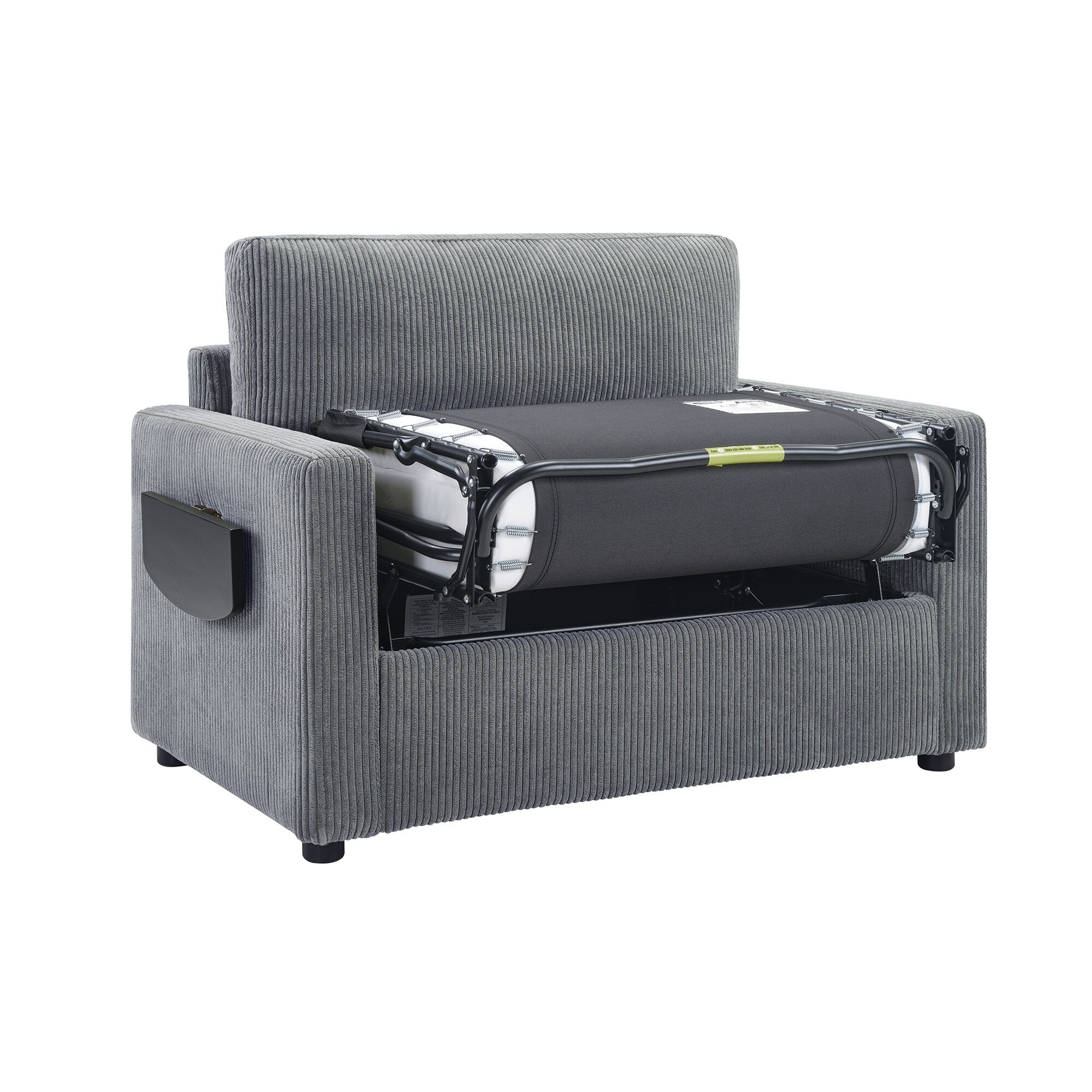 Canapé-lit double en velours côtelé 47,2 avec matelas pliable, table d'appoint, ports USB et poche de rangement