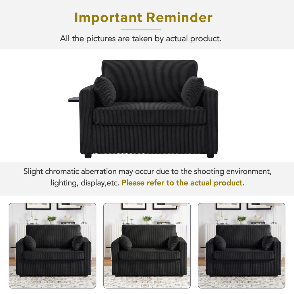 Canapé-lit double en velours côtelé 47,2 avec matelas pliable, table d'appoint, ports USB et poche de rangement