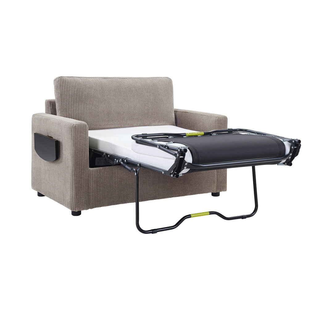Canapé-lit double en velours côtelé 47,2 avec matelas pliable, table d'appoint, ports USB et poche de rangement