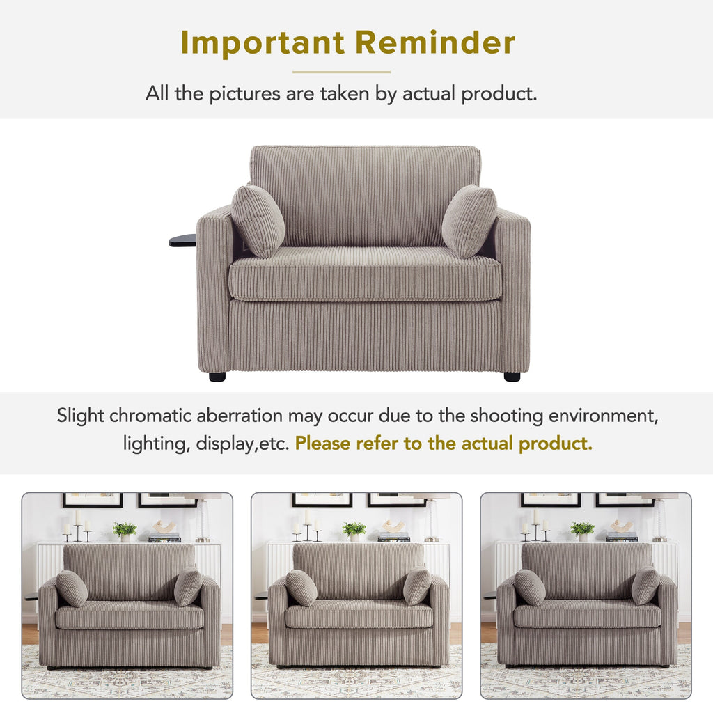 Canapé-lit double en velours côtelé 47,2 avec matelas pliable, table d'appoint, ports USB et poche de rangement