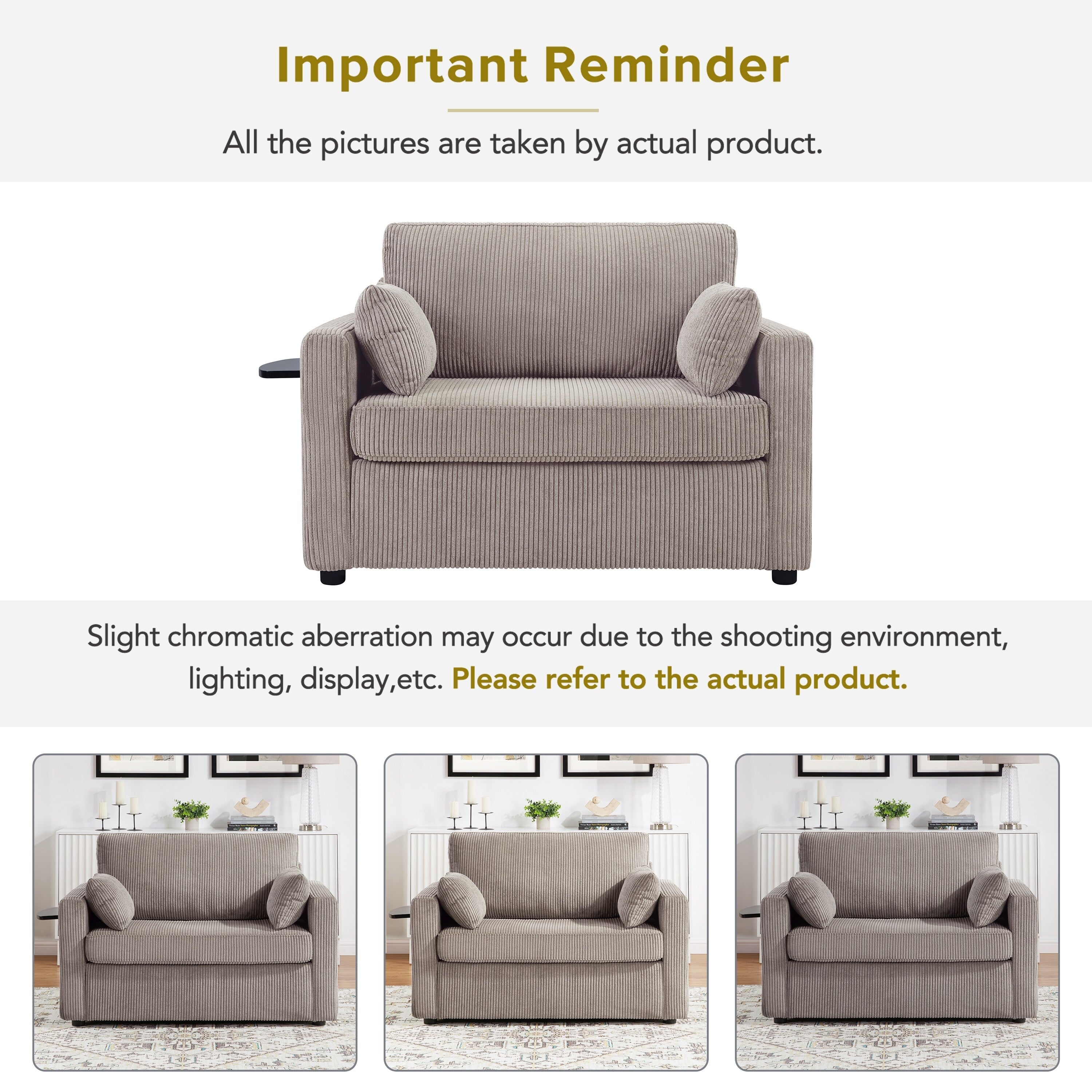 Canapé-lit double en velours côtelé 47,2 avec matelas pliable, table d'appoint, ports USB et poche de rangement