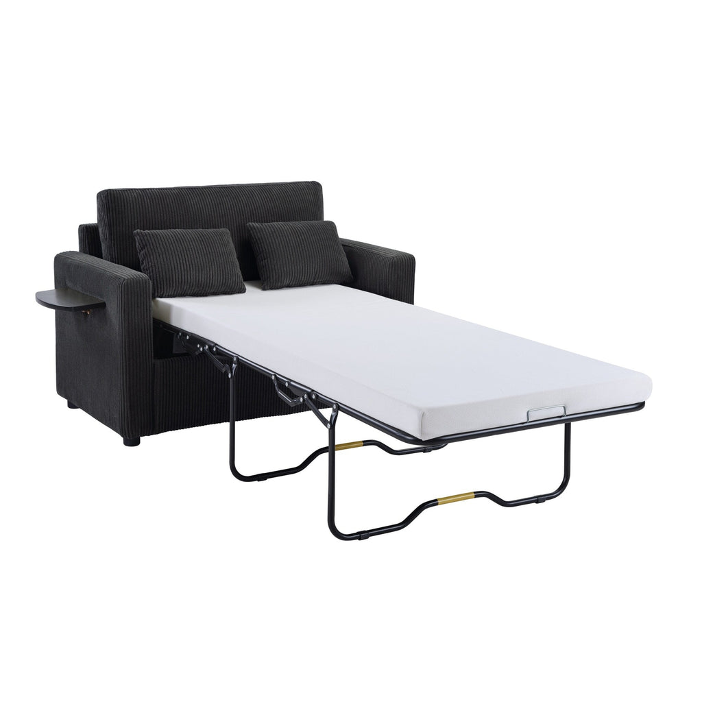 Canapé-lit double en velours côtelé 47,2 avec matelas pliable, table d'appoint, ports USB et poche de rangement