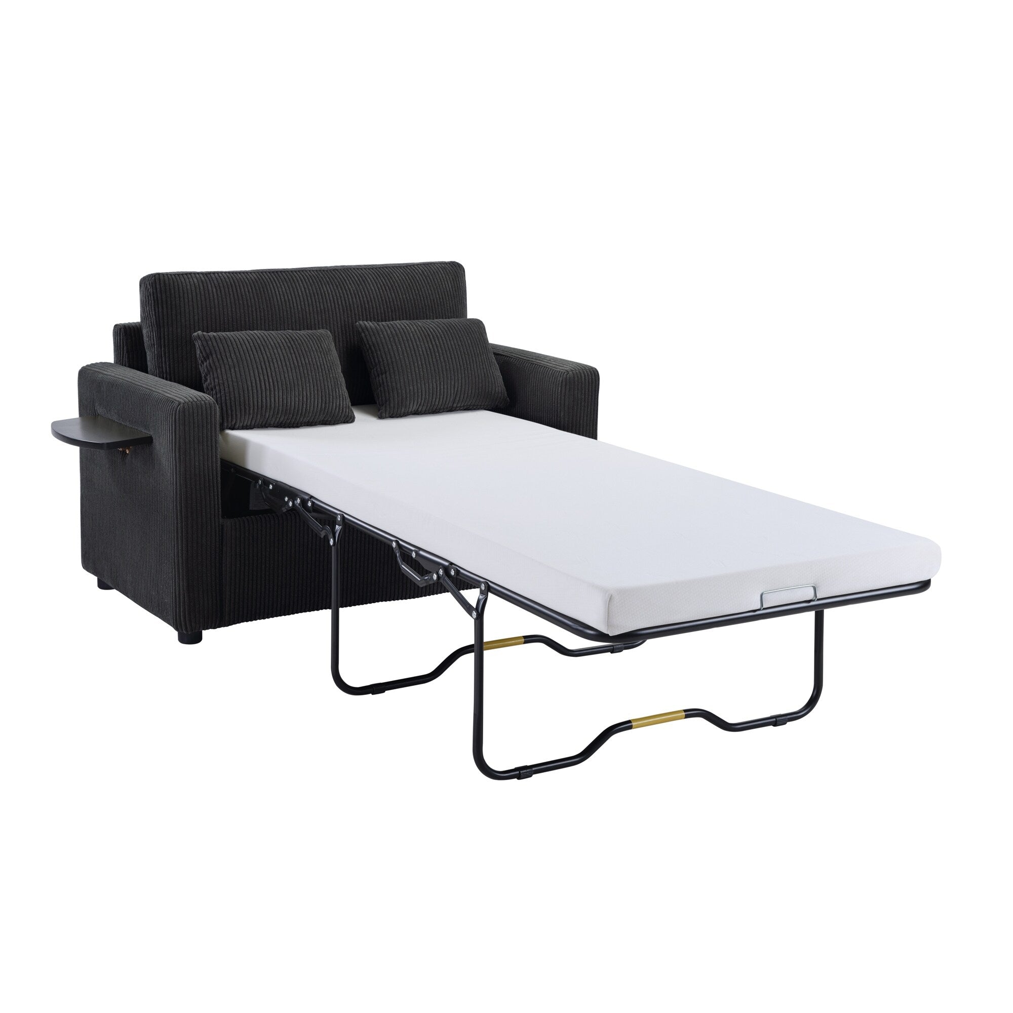 Canapé-lit double en velours côtelé 47,2 avec matelas pliable, table d'appoint, ports USB et poche de rangement