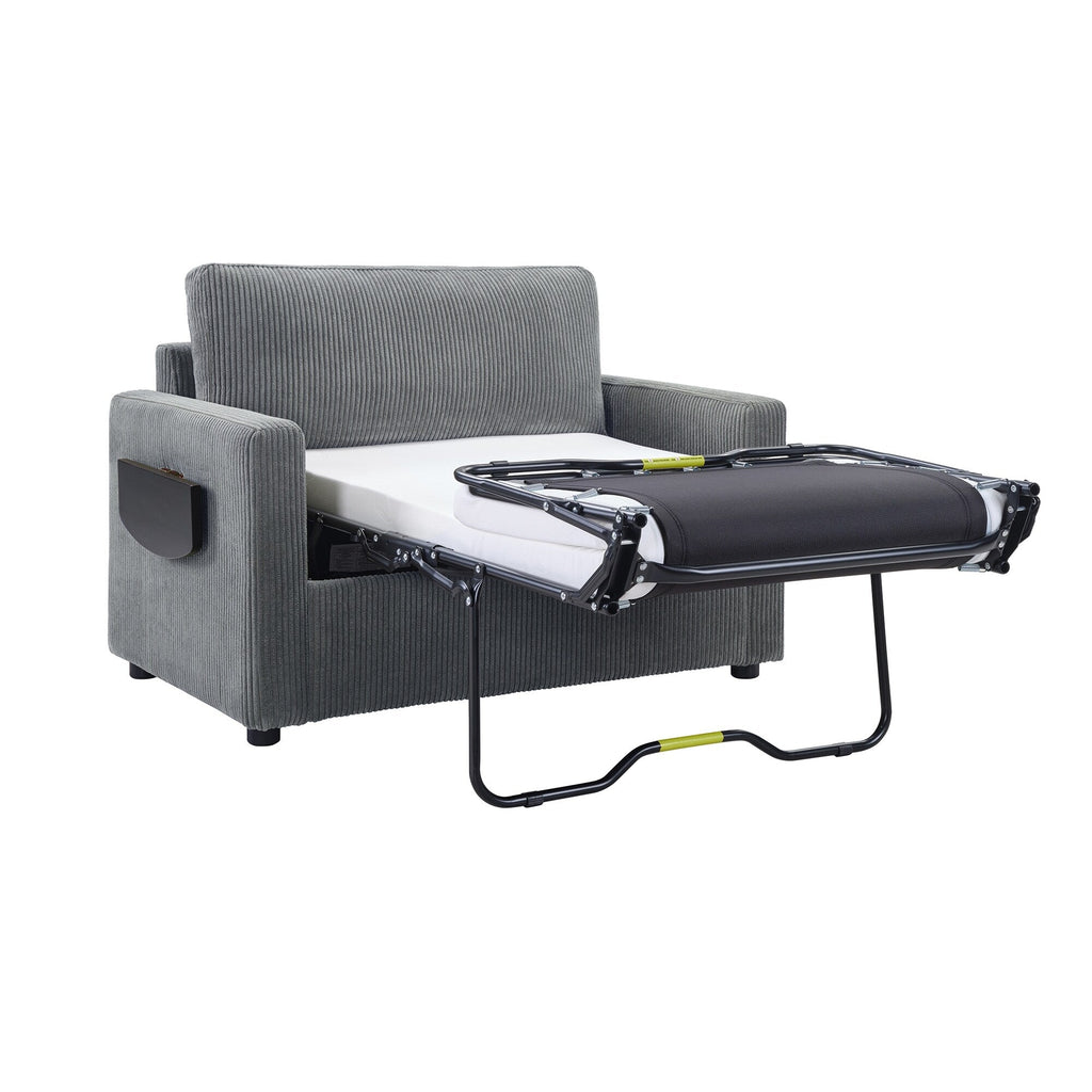 Canapé-lit double en velours côtelé 47,2 avec matelas pliable, table d'appoint, ports USB et poche de rangement