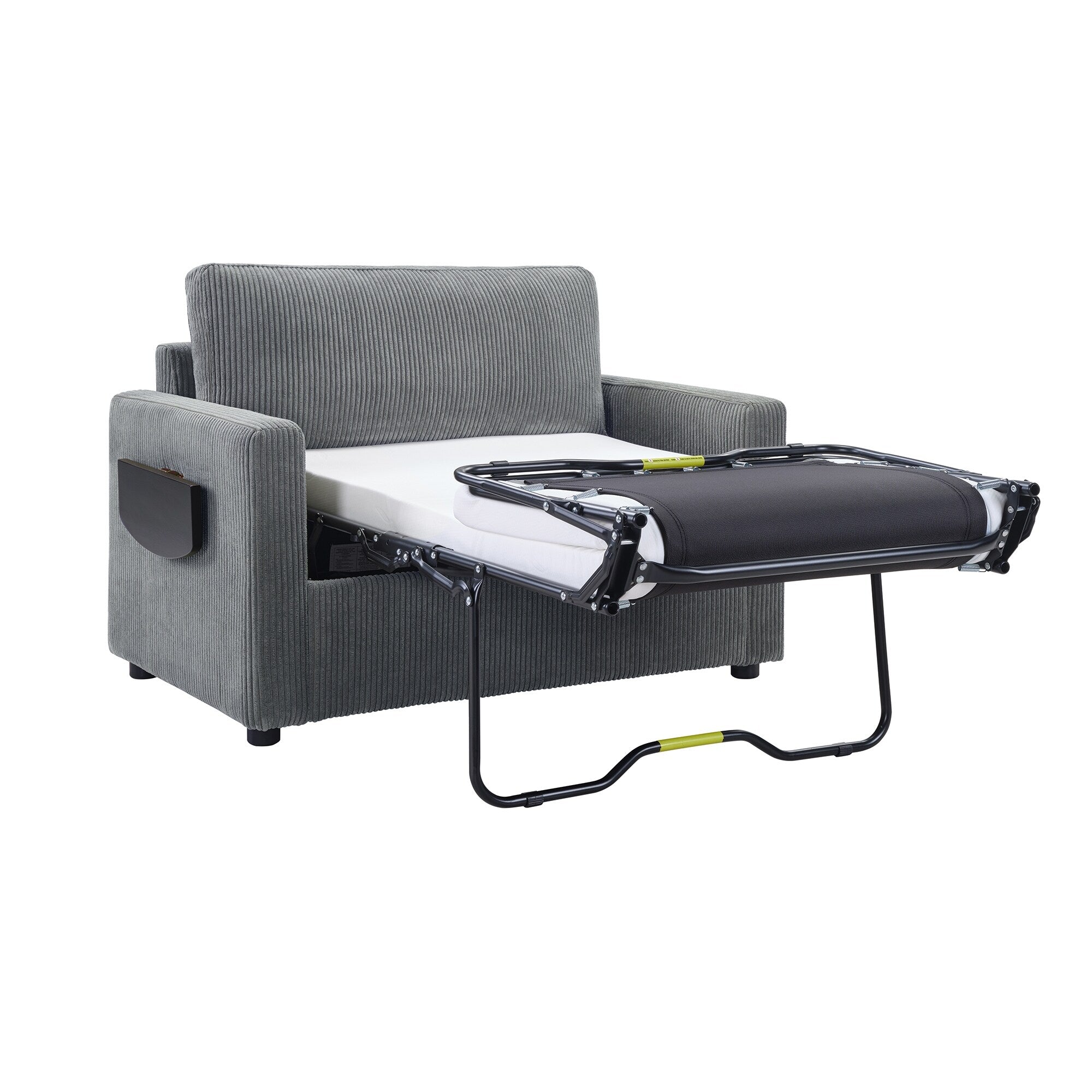 Canapé-lit double en velours côtelé 47,2 avec matelas pliable, table d'appoint, ports USB et poche de rangement