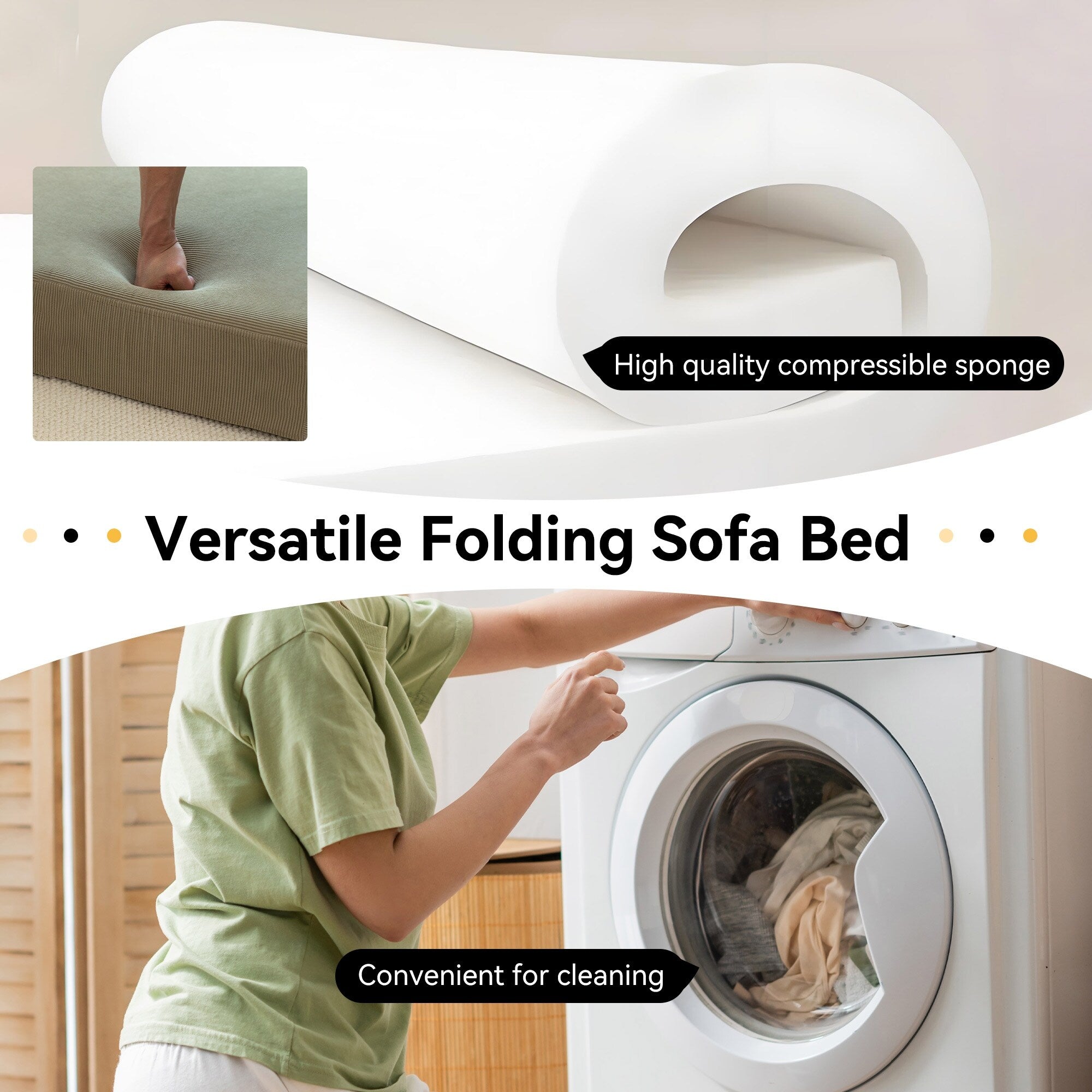 Canapé-lit 2 places en velours côtelé 47,63 avec oreiller, matelas de sol et dossier pour salon