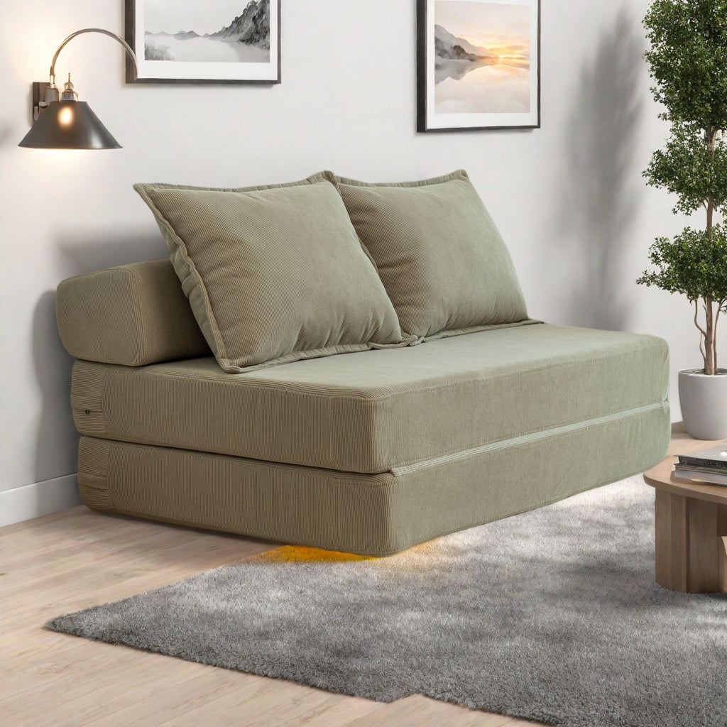 Canapé-lit 2 places en velours côtelé 47,63 avec oreiller, matelas de sol et dossier pour salon