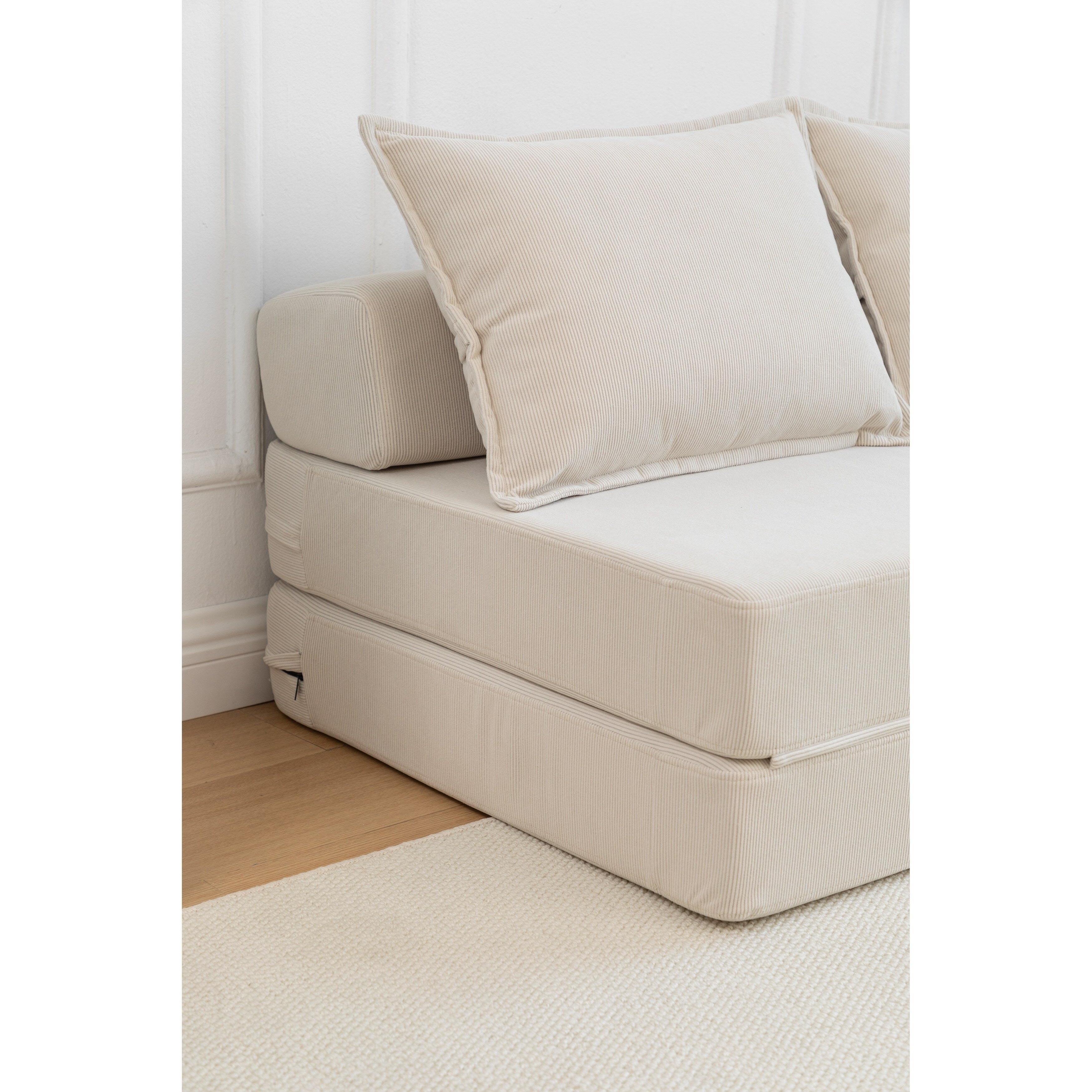 Canapé-lit 2 places en velours côtelé 47,63 avec oreiller, matelas de sol et dossier pour salon