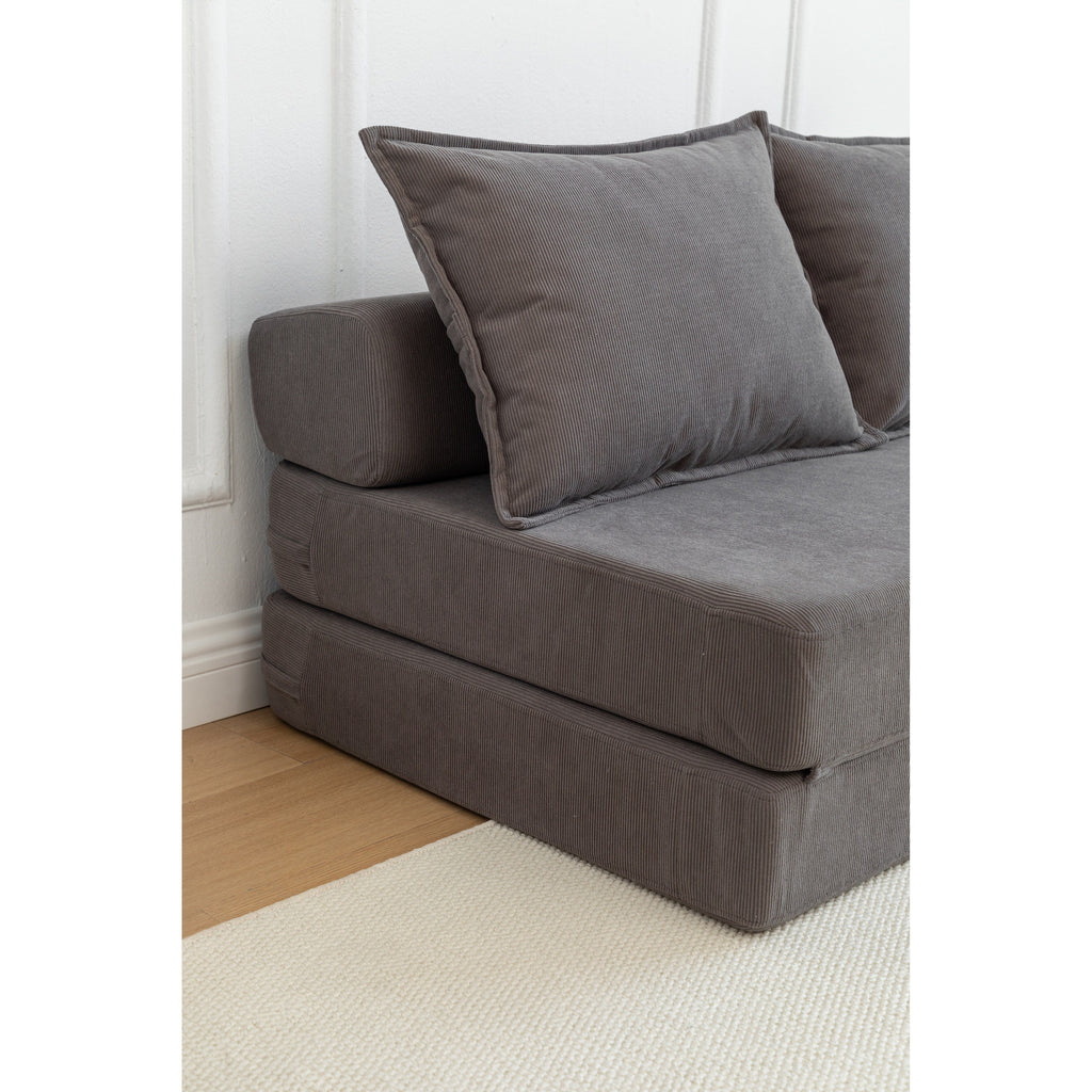 Canapé-lit 2 places en velours côtelé 47,63 avec oreiller, matelas de sol et dossier pour salon