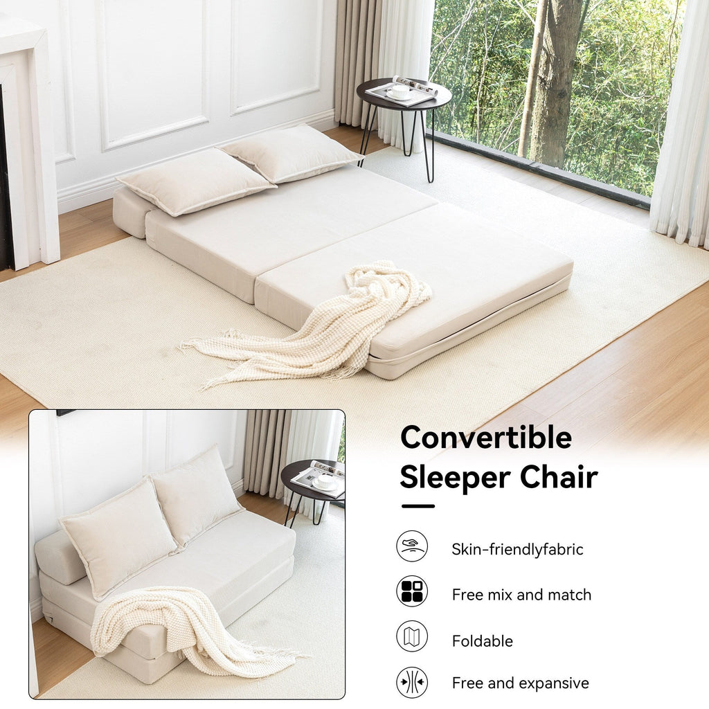 Canapé-lit 2 places en velours côtelé 47,63 avec oreiller, matelas de sol et dossier pour salon