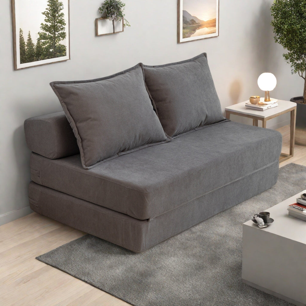 Canapé-lit 2 places en velours côtelé 47,63 avec oreiller, matelas de sol et dossier pour salon