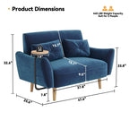 Canapé 2 places en bois 47,6 avec plateau convertible et accoudoirs incurvés - Sièges de luxe compacts pour petits espaces