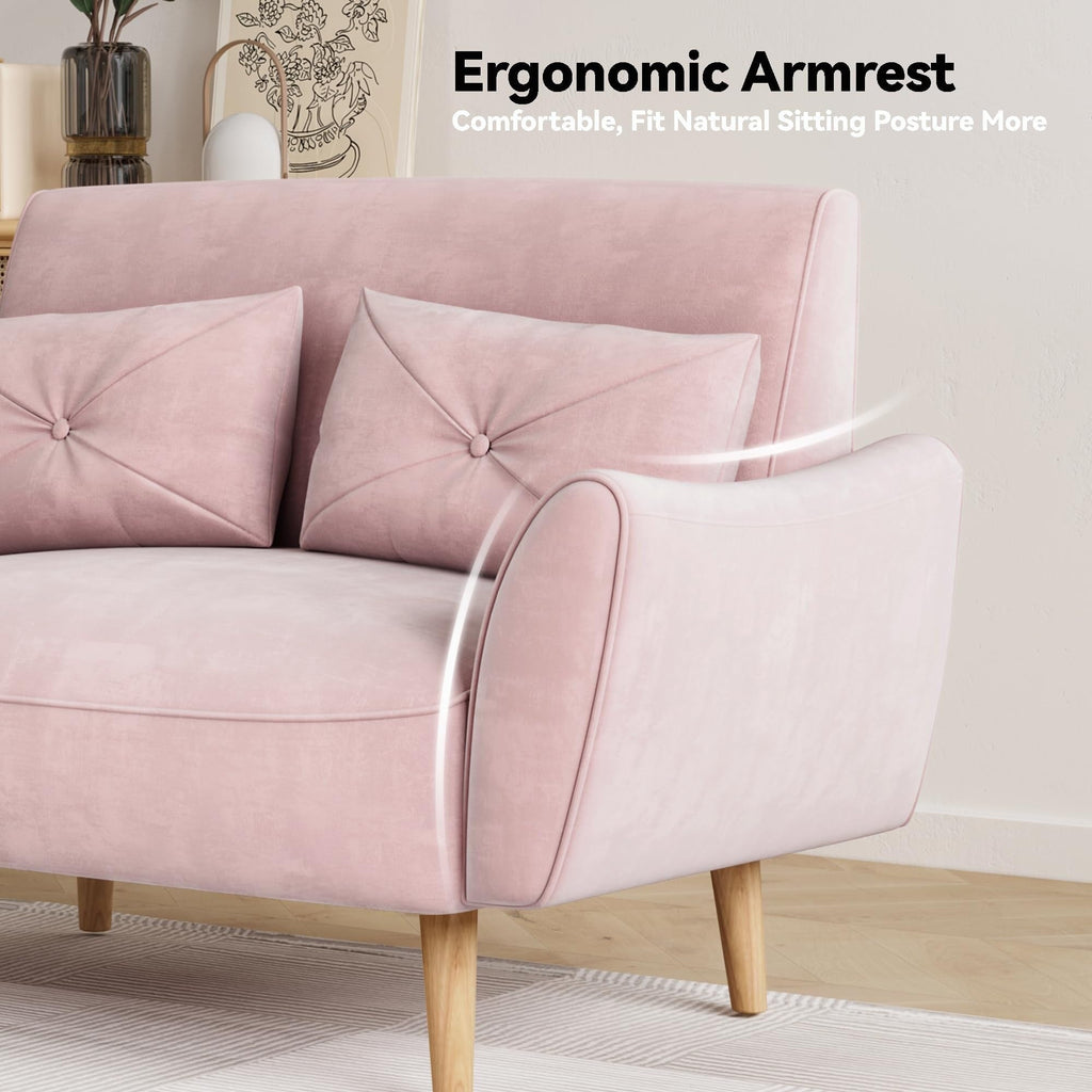 Canapé 2 places en bois 47,6 avec plateau convertible et accoudoirs incurvés - Sièges de luxe compacts pour petits espaces