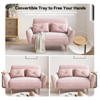 Canapé 2 places en bois 47,6 avec plateau convertible et accoudoirs incurvés - Sièges de luxe compacts pour petits espaces