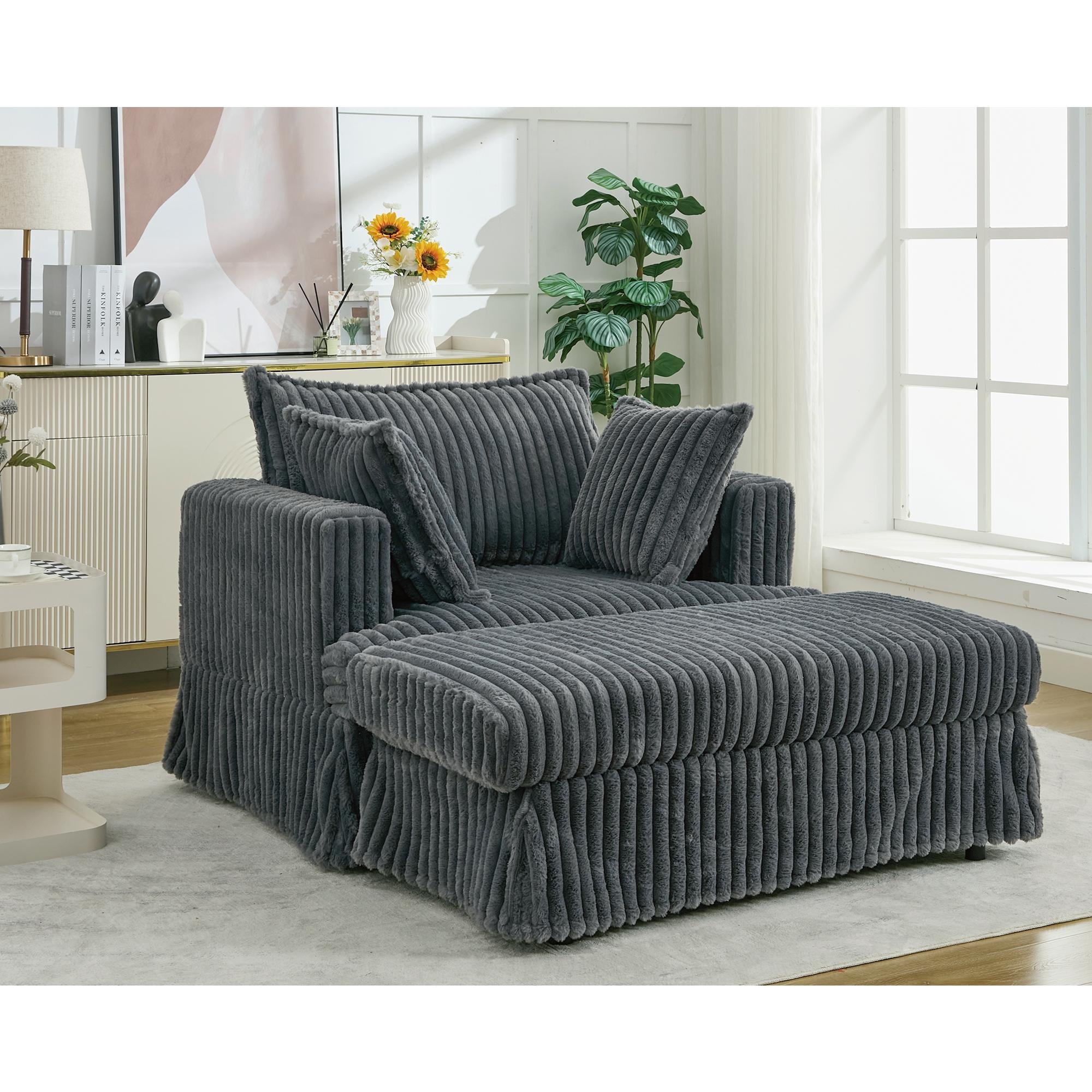 Chaise longue surdimensionnée en velours côtelé de 47,7 po avec fauteuil inclinable ottoman