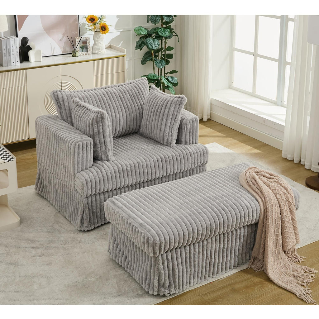 Chaise longue surdimensionnée en velours côtelé 47,7 avec pouf