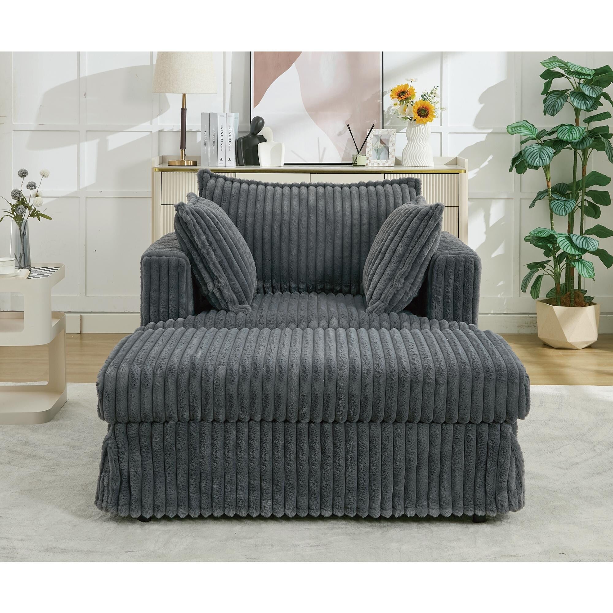 Chaise longue surdimensionnée en velours côtelé 47,7 avec pouf