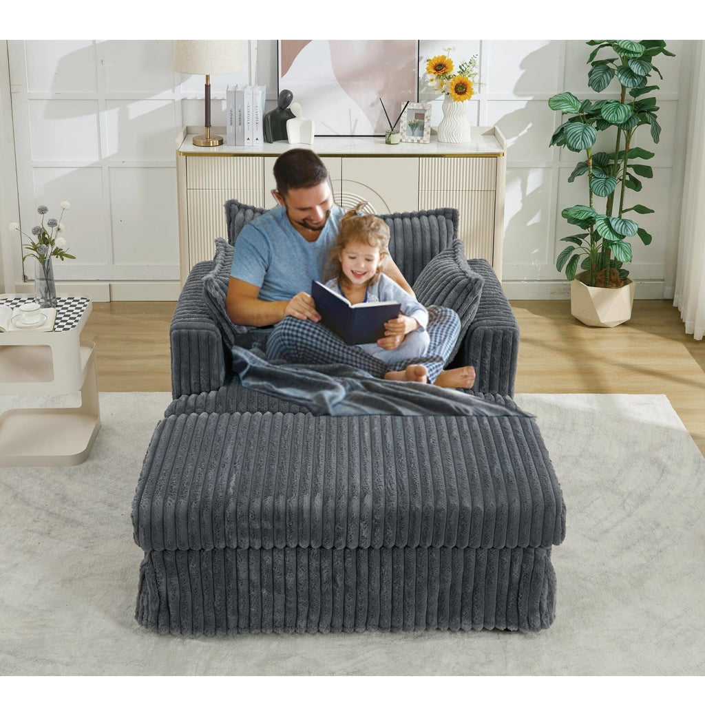 Chaise longue surdimensionnée en velours côtelé 47,7 avec pouf