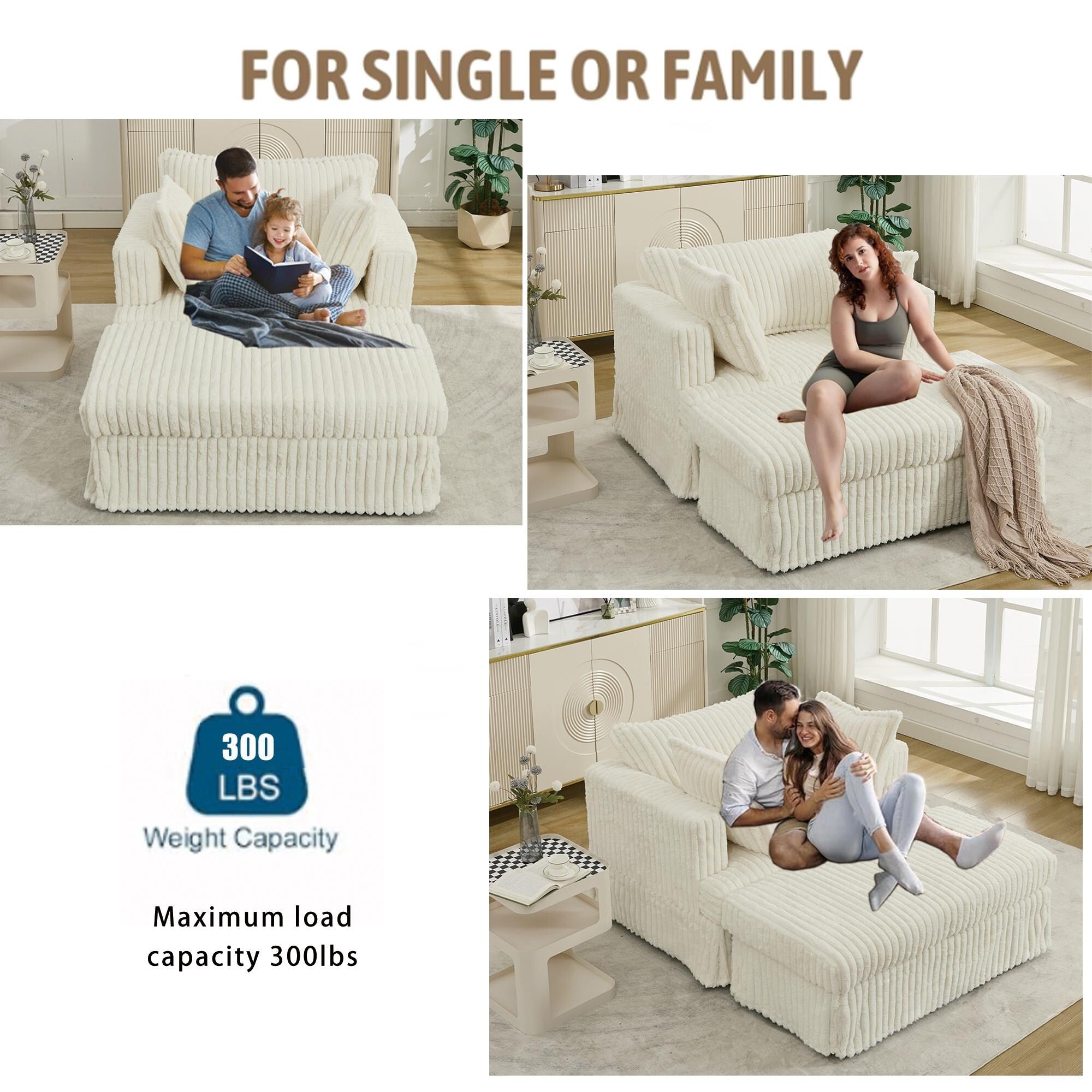 Chaise longue surdimensionnée en velours côtelé 47,7 avec pouf