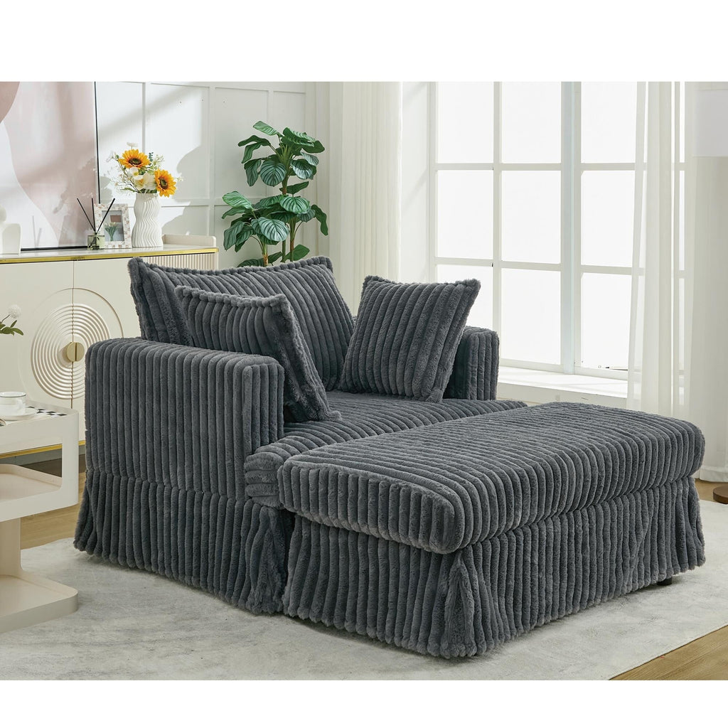 Chaise longue surdimensionnée en velours côtelé 47,7 avec pouf