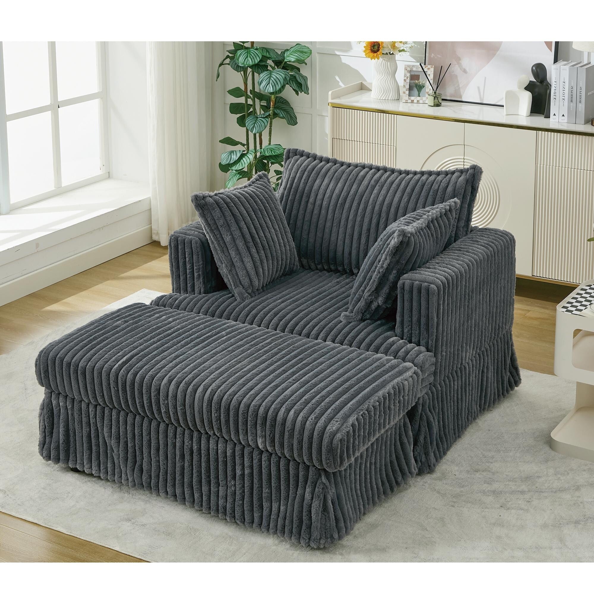 Chaise longue surdimensionnée en velours côtelé 47,7 avec pouf