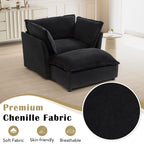 Fauteuil moderne avec pouf - Fauteuil de salon rembourré, assise large, accoudoirs incurvés et coussins moelleux pour le salon