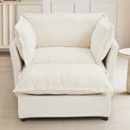 Fauteuil moderne avec pouf - Fauteuil de salon rembourré, assise large, accoudoirs incurvés et coussins moelleux pour le salon