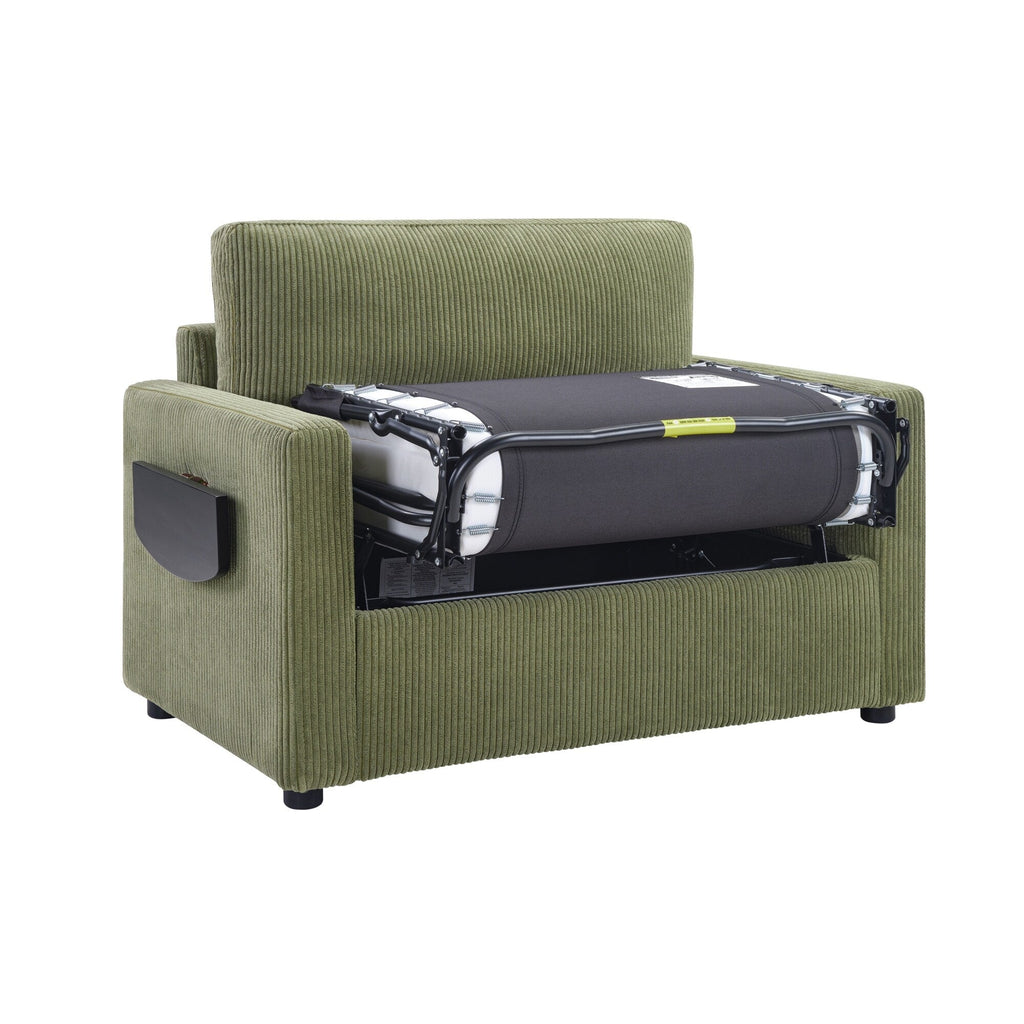 Canapé-lit double en velours côtelé 47,2 avec matelas pliable, table d'appoint, ports USB et poche de rangement