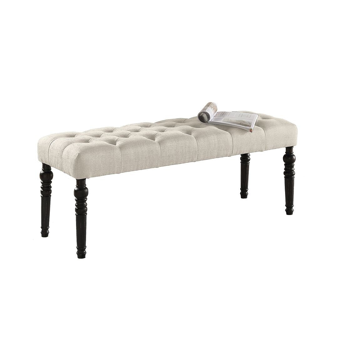 Banc de salle à manger contemporain en tissu capitonné avec pieds tournés (48 x 16 x 19,5 pouces)