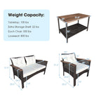 Ensemble de meubles de patio en rotin et bois d'acacia, 4 pièces, coussin, canapé, accoudoir, terrasse