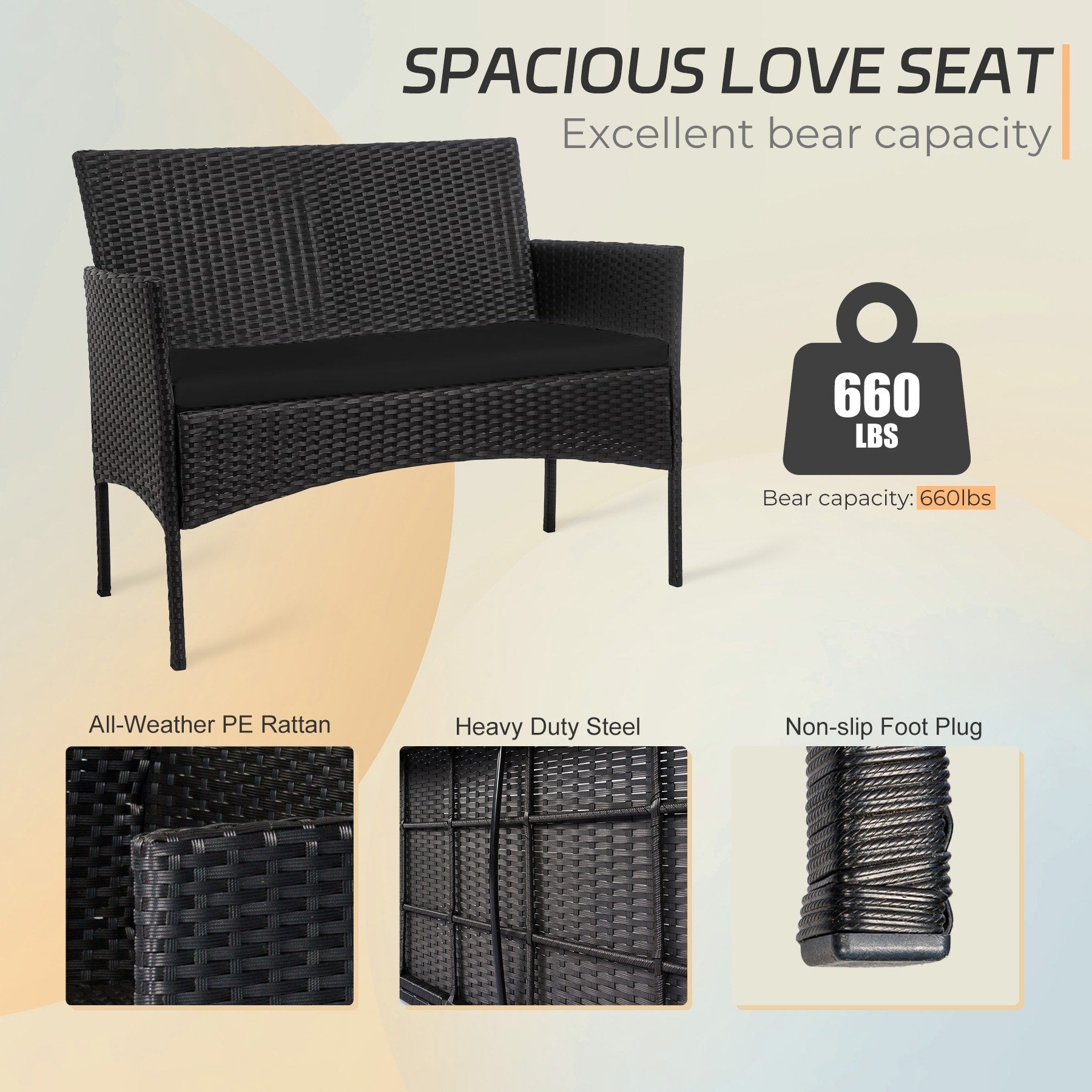 Ensemble de 4 meubles de jardin en osier, sectionnel et en rotin avec coussins