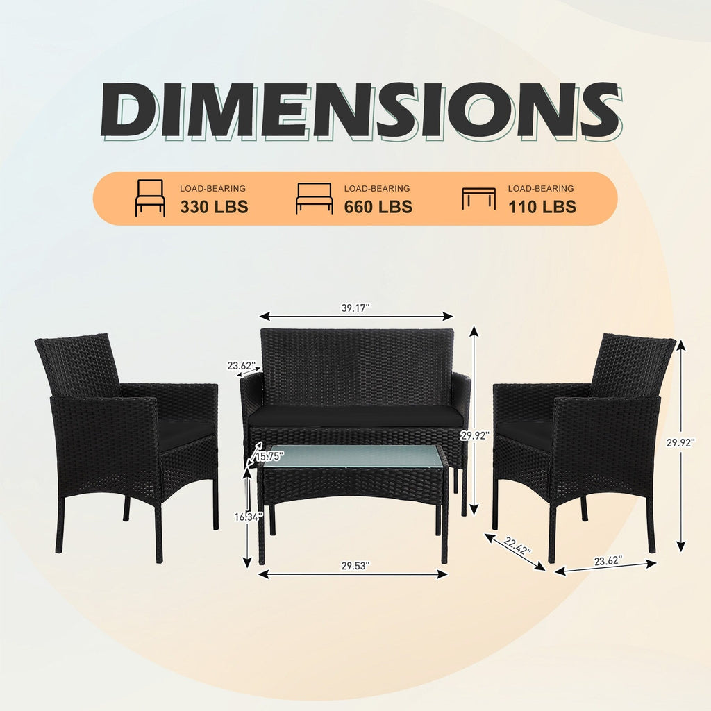 Ensemble de 4 meubles de jardin en osier, sectionnel et en rotin avec coussins
