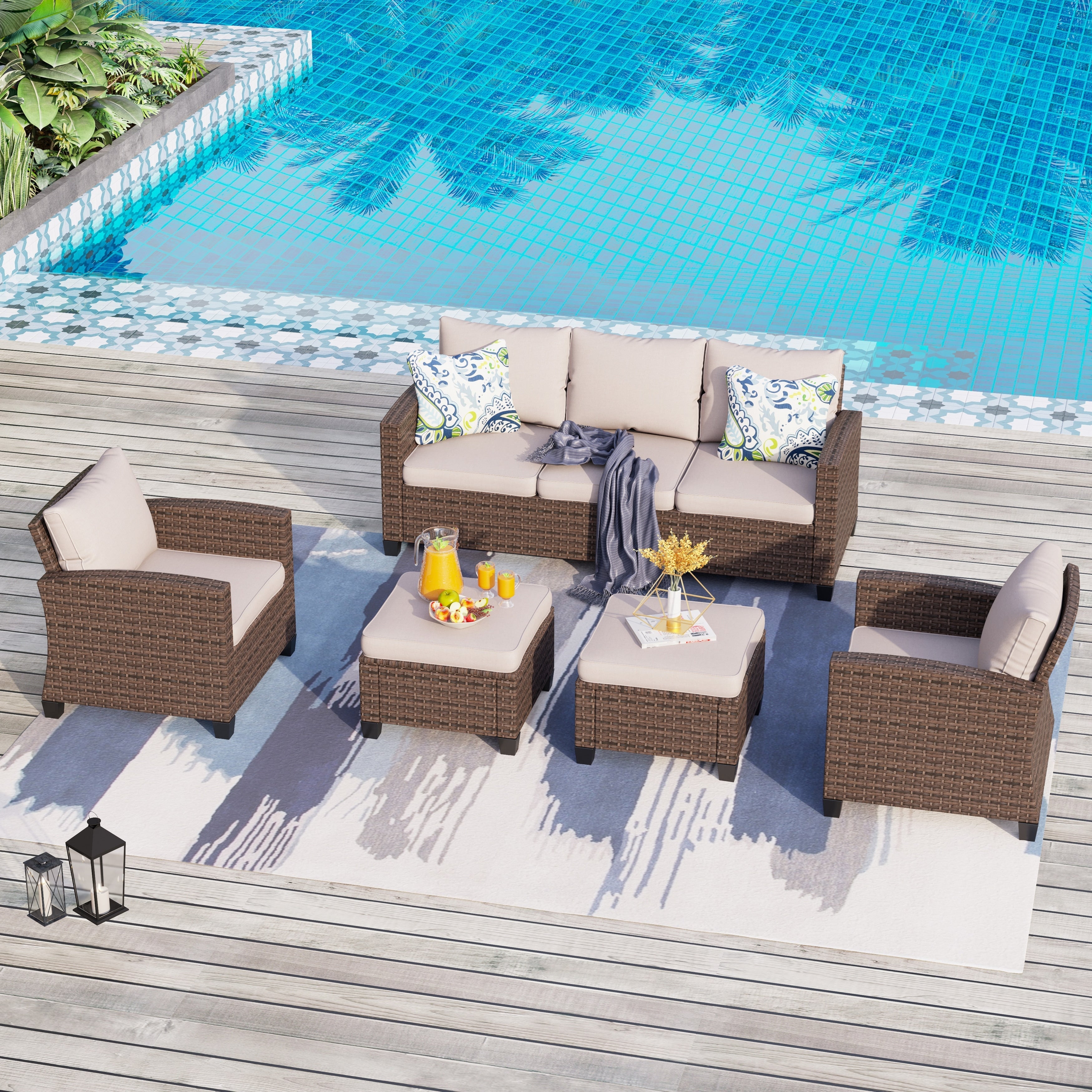 Ensemble de salon de jardin 5/9 places en rotin et osier, canapé sectionnel à assise profonde, grand canapé de conversation