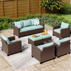 Ensemble de salon de jardin 5/9 places en rotin et osier, canapé sectionnel à assise profonde, grand canapé de conversation