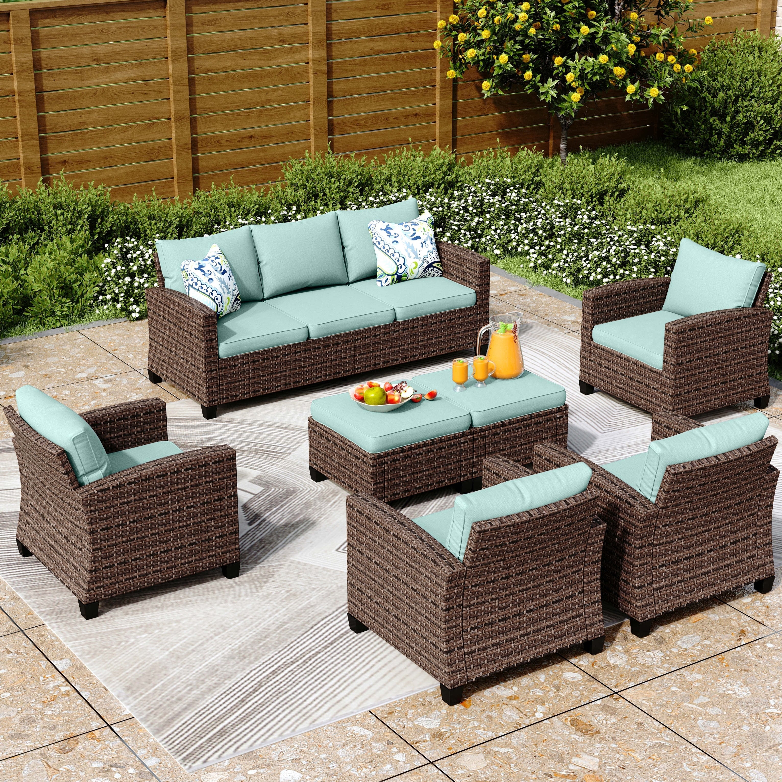 Ensemble de salon de jardin 5/9 places en rotin et osier, canapé sectionnel à assise profonde, grand canapé de conversation