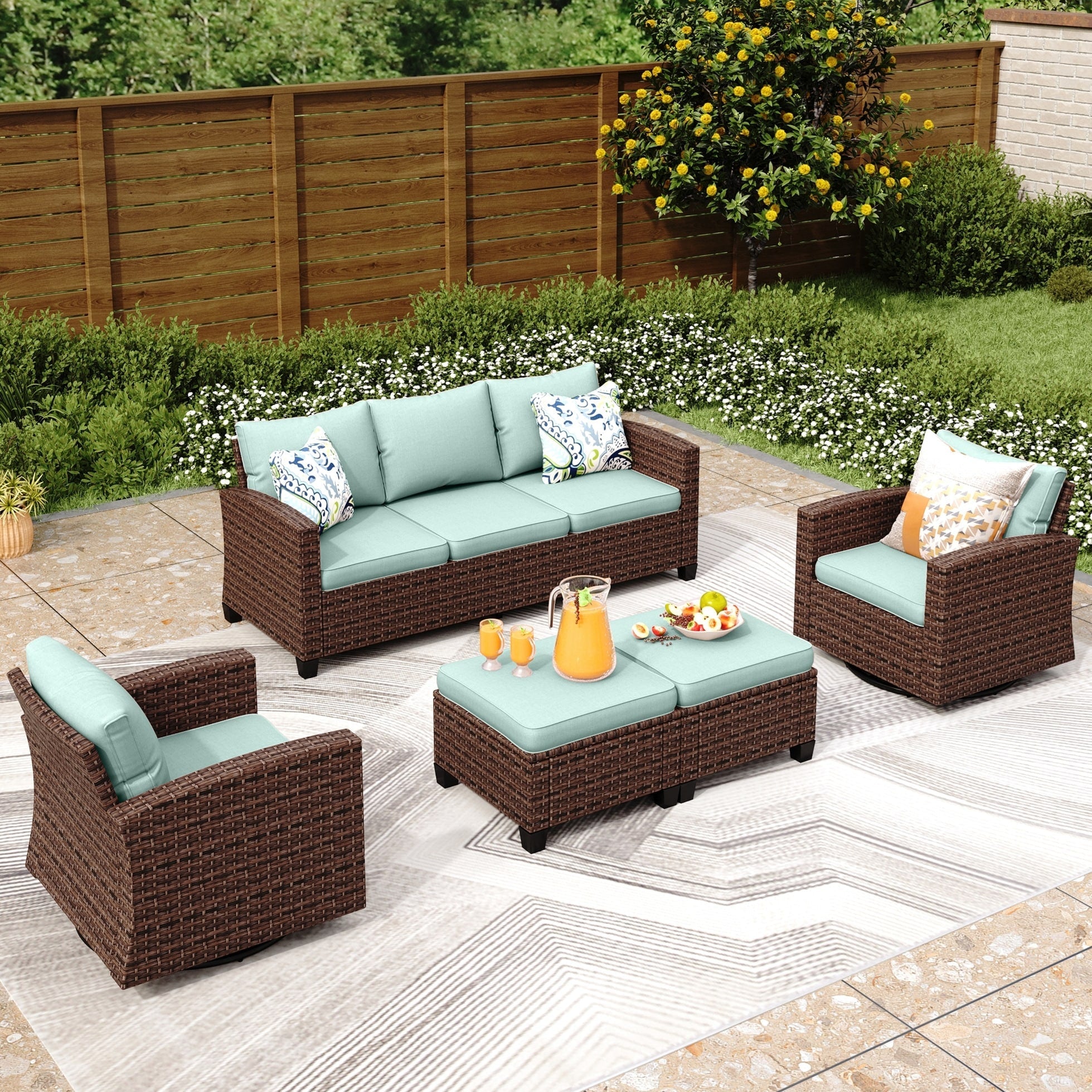 Ensemble de salon de jardin 5/9 places en rotin et osier, canapé sectionnel à assise profonde, grand canapé de conversation