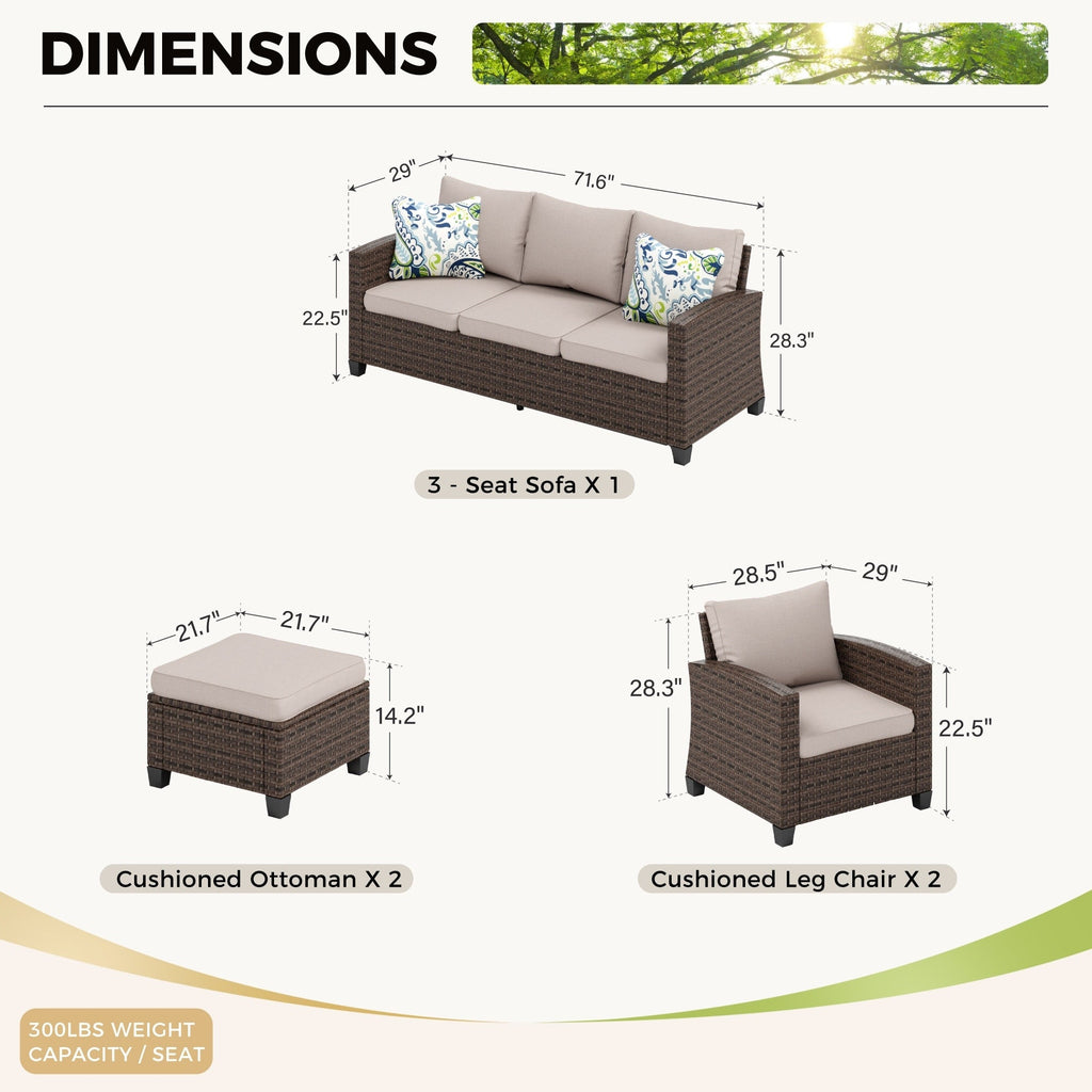 Ensemble de salon de jardin 5/9 places en rotin et osier, canapé sectionnel à assise profonde, grand canapé de conversation