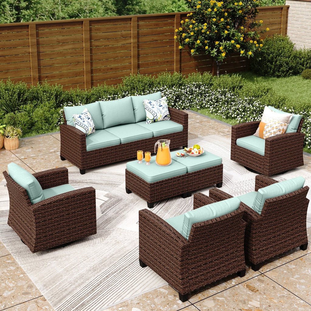 Ensemble de salon de jardin 5/9 places en rotin et osier, canapé sectionnel à assise profonde, grand canapé de conversation