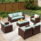 Ensemble de salon de jardin 5/9 places en rotin et osier, canapé sectionnel à assise profonde, grand canapé de conversation