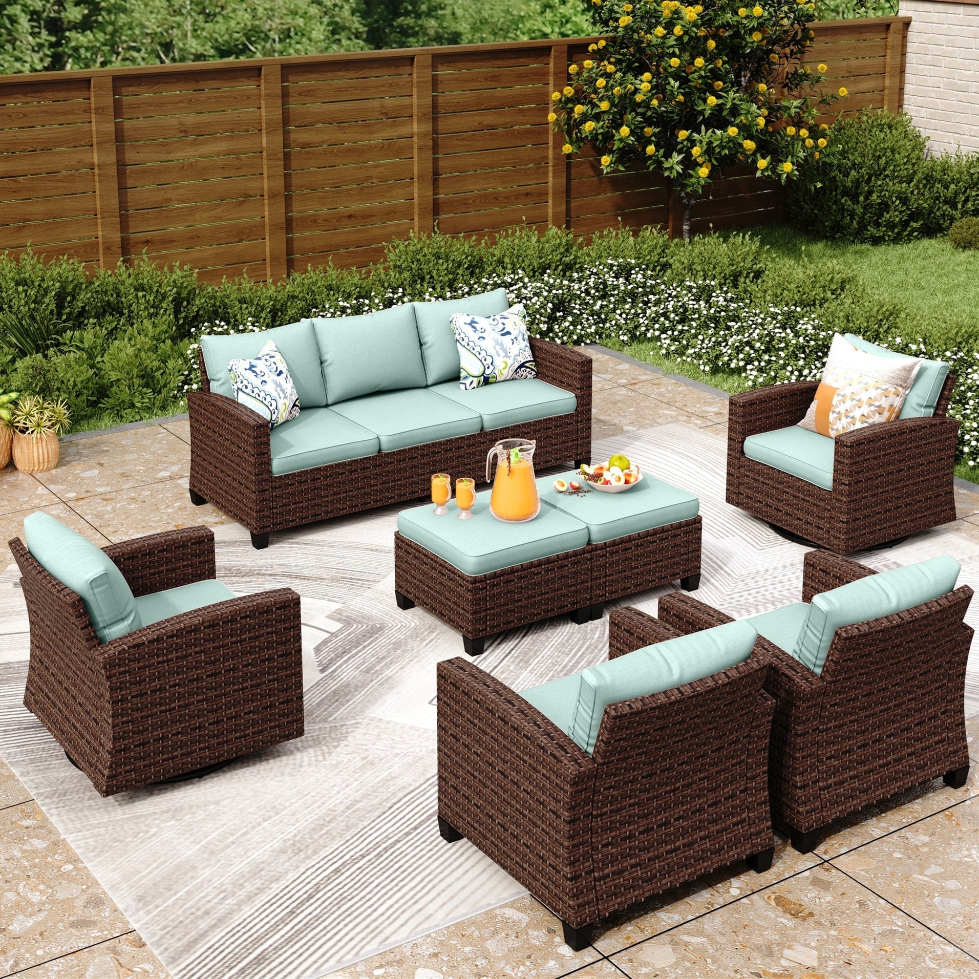 Ensemble de salon de jardin 5/9 places en rotin et osier, canapé sectionnel à assise profonde, grand canapé de conversation