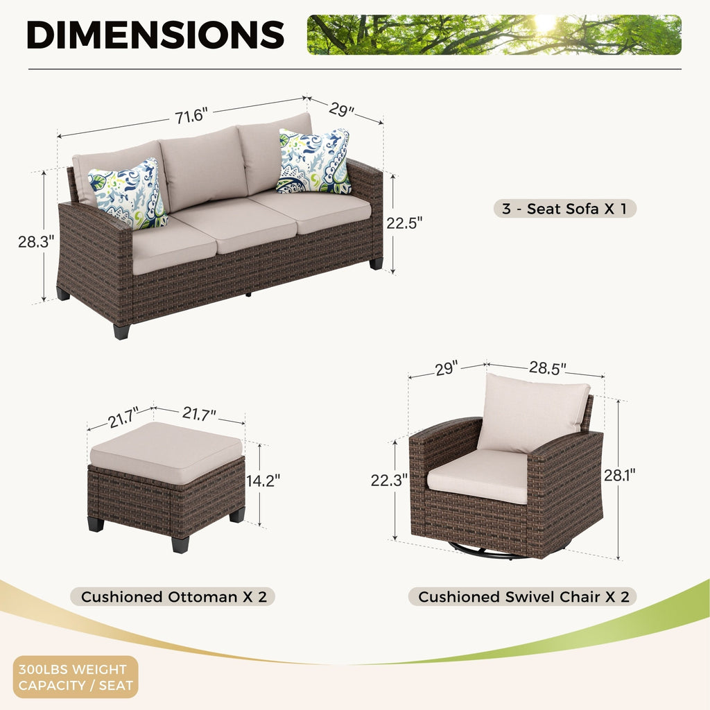 Ensemble de salon de jardin 5/9 places en rotin et osier, canapé sectionnel à assise profonde, grand canapé de conversation