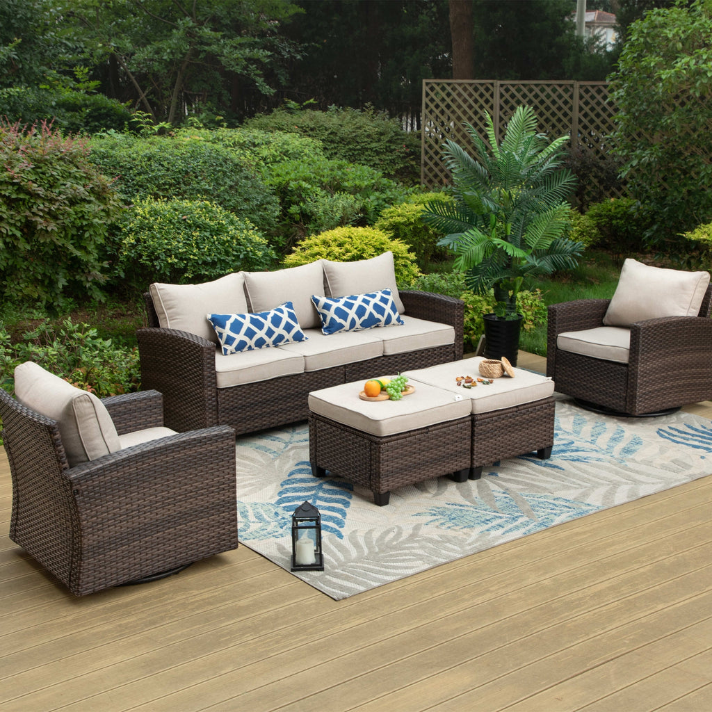 Ensemble de salon de jardin 5/9 places en rotin et osier, canapé sectionnel à assise profonde, grand canapé de conversation