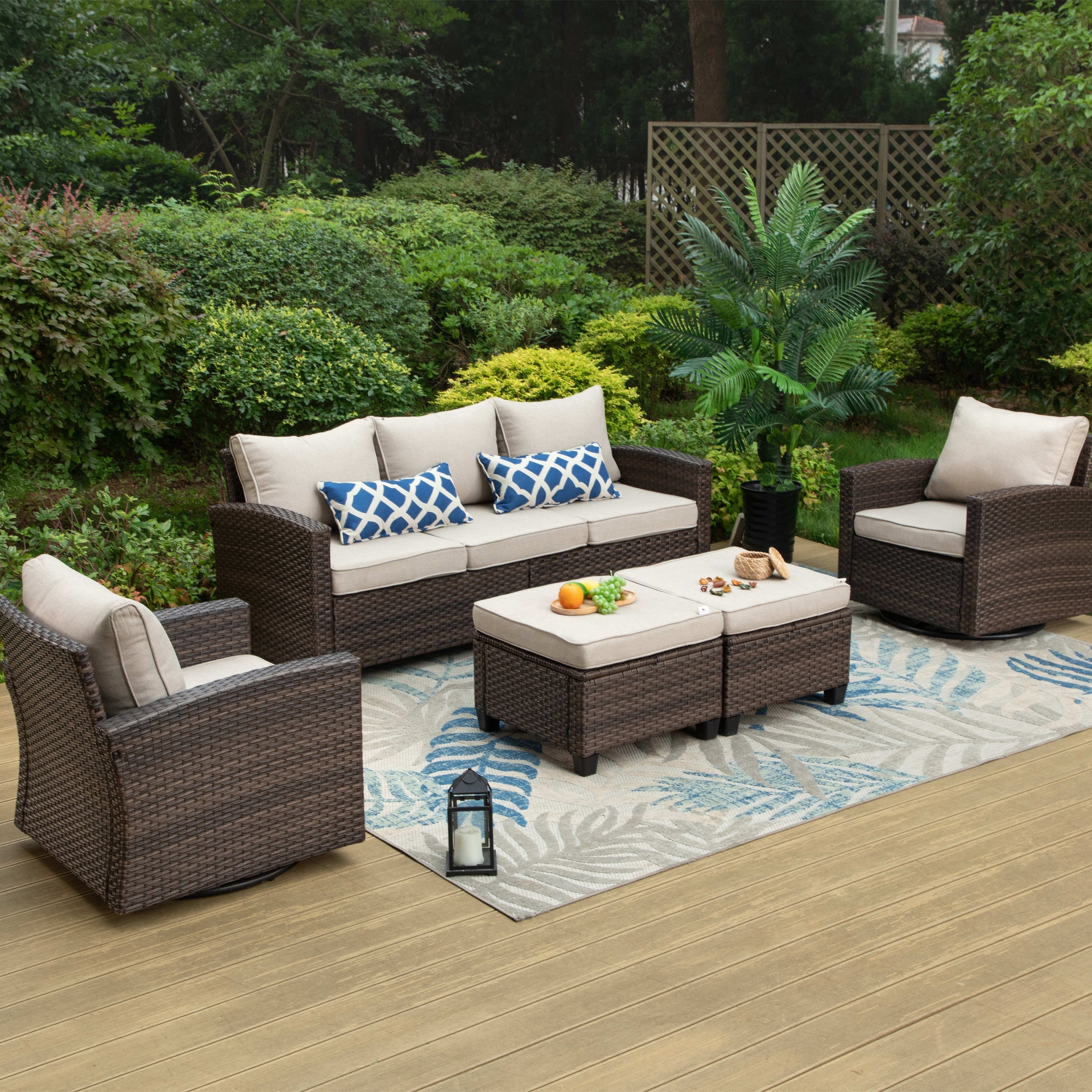 Ensemble de salon de jardin 5/9 places en rotin et osier, canapé sectionnel à assise profonde, grand canapé de conversation