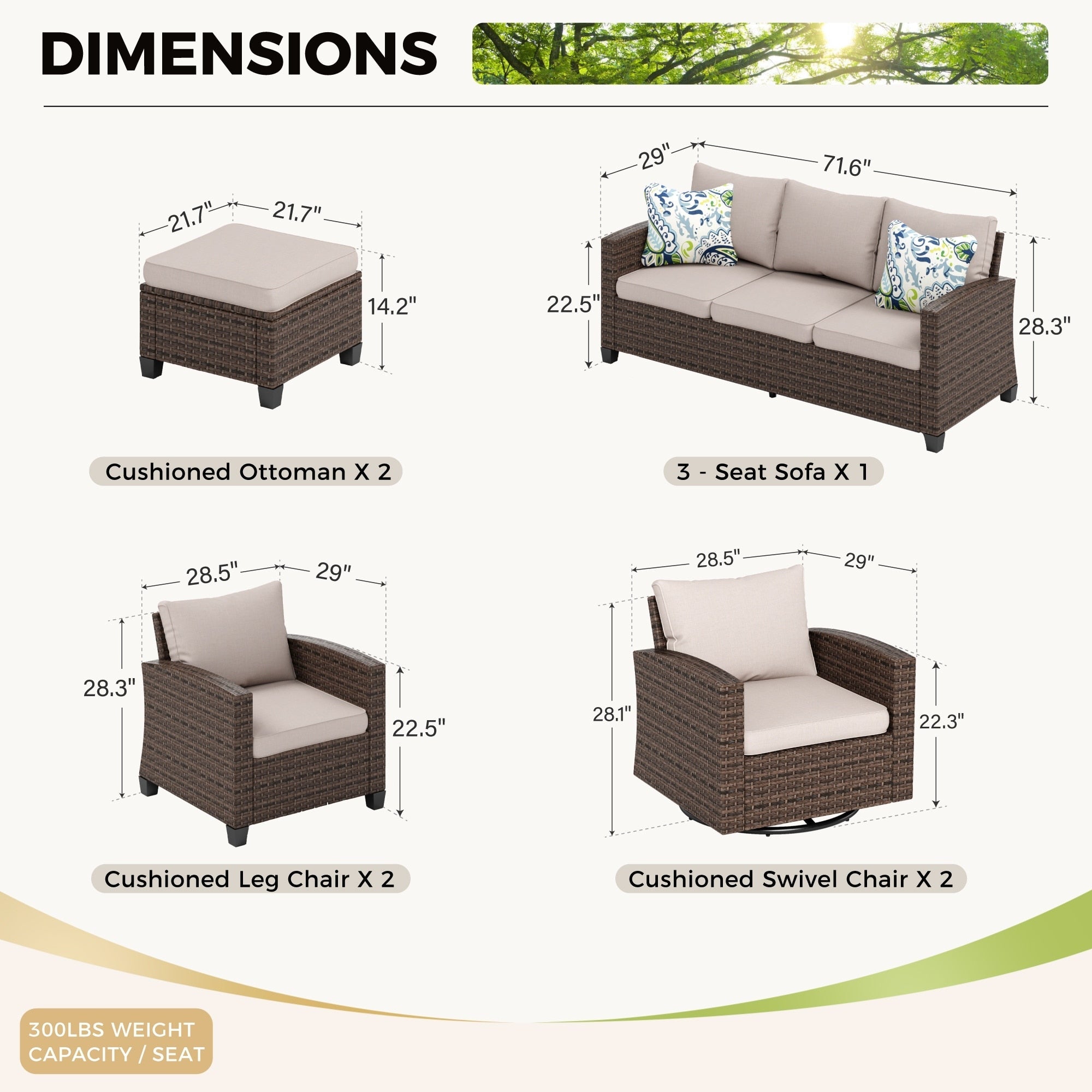 Ensemble de salon de jardin 5/9 places en rotin et osier, canapé sectionnel à assise profonde, grand canapé de conversation