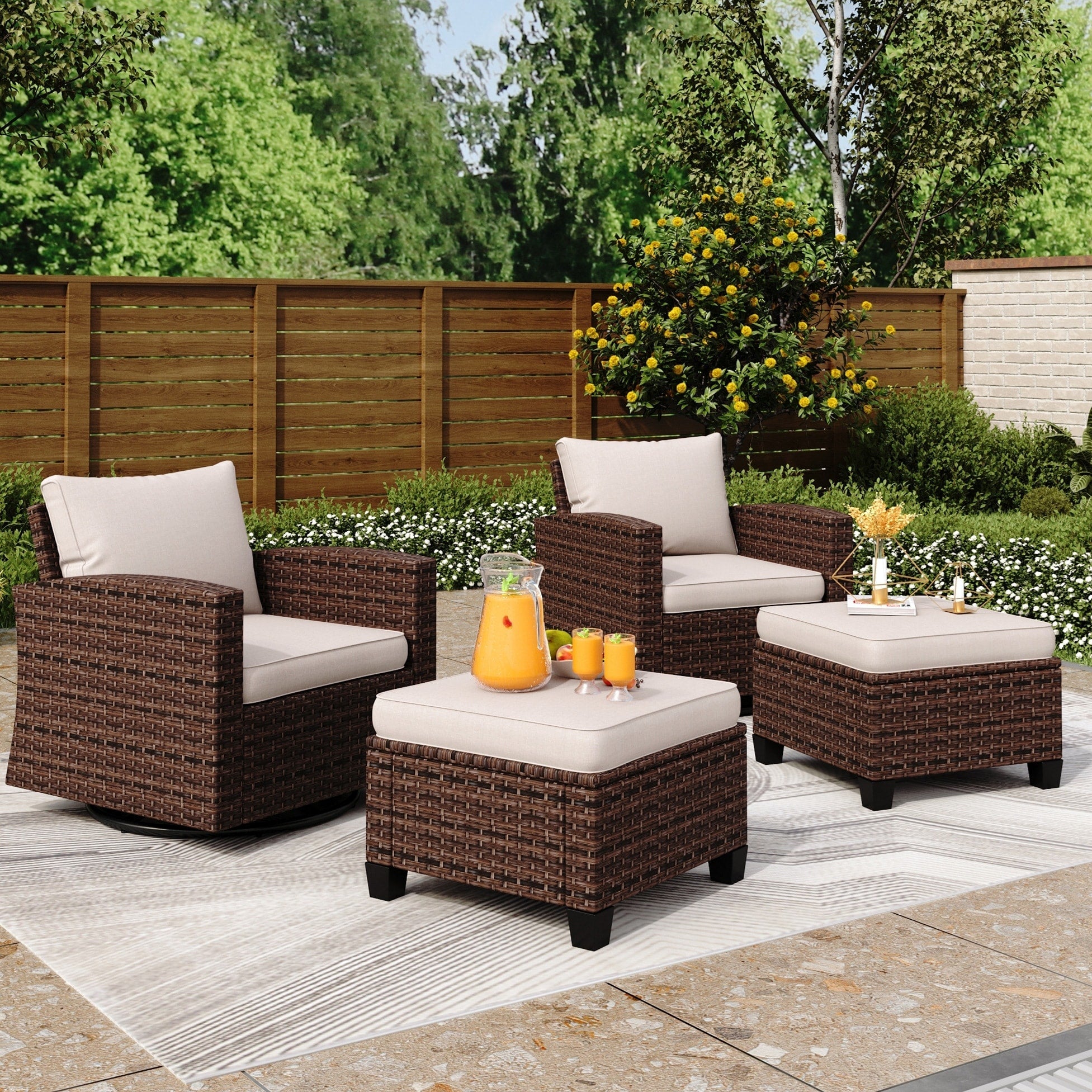 Ensemble de salon de jardin 5/9 places en rotin et osier, canapé sectionnel à assise profonde, grand canapé de conversation