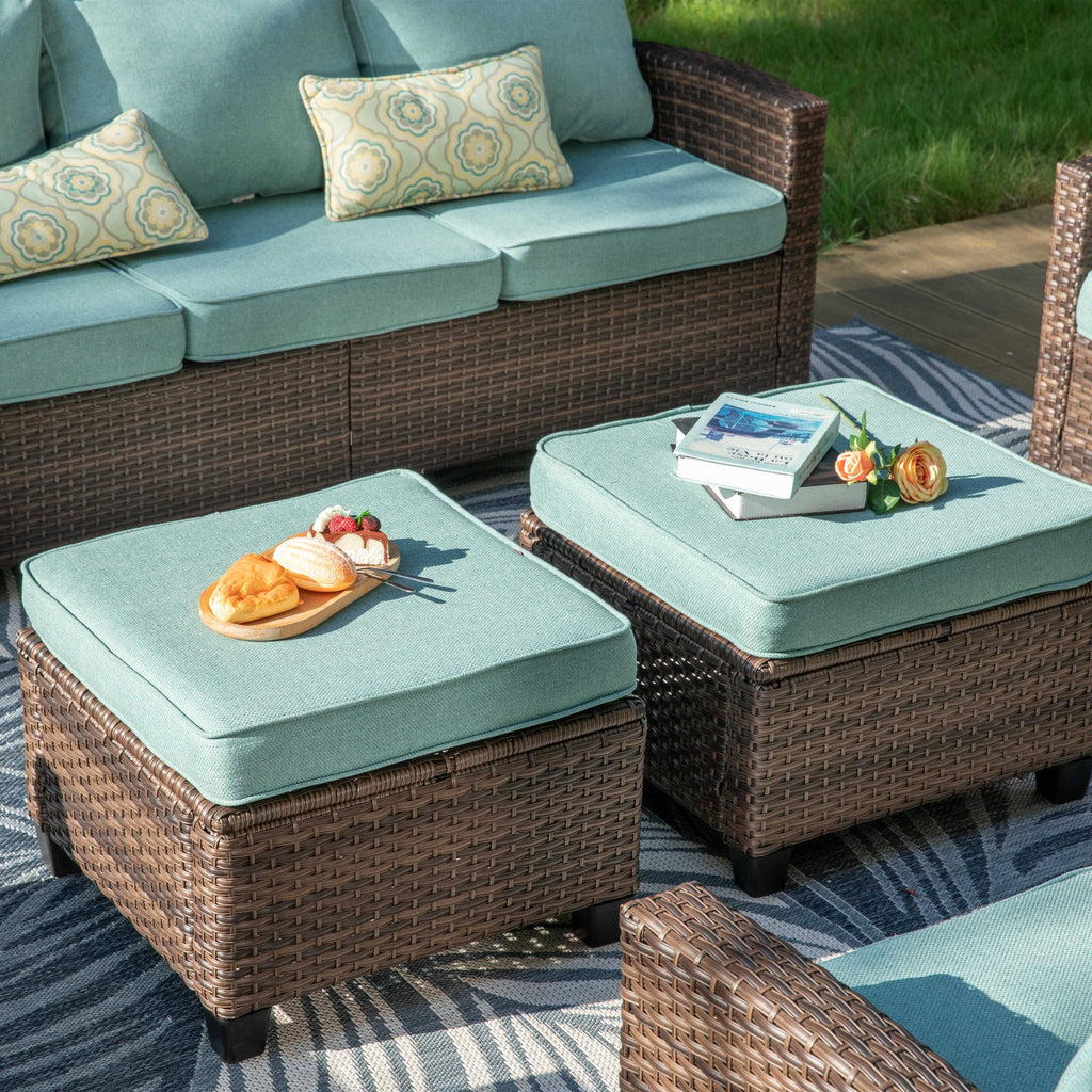 Ensemble de salon de jardin 5/9 places en rotin et osier, canapé sectionnel à assise profonde, grand canapé de conversation